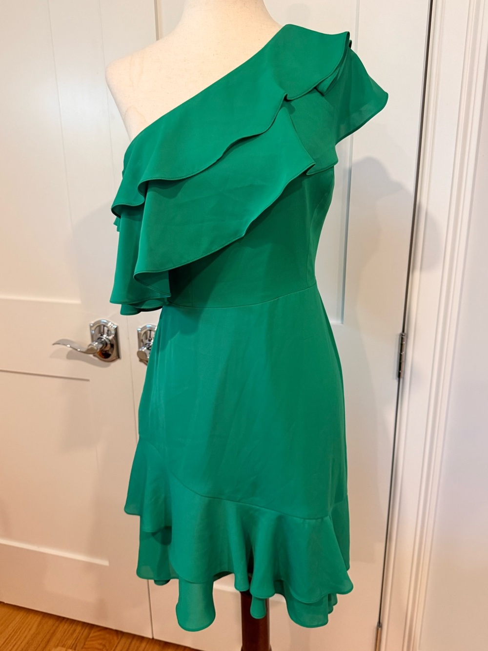 Amanda Uprichard Emerald One-Shoulder Ruffle Dress